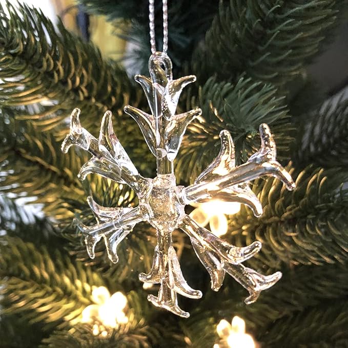 Style Glass Clear Glass Snowflake Ornament Winter Christmas Tree Hanging Decorations (12 Pieces).