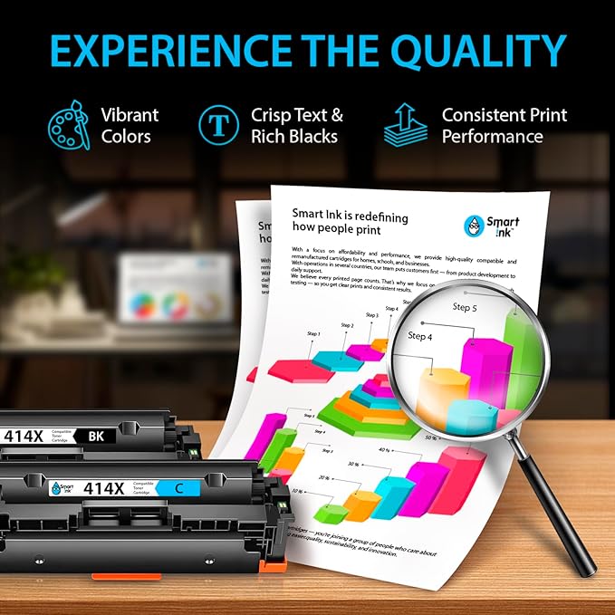 Smart Ink Compatible 414X Toner Cartridge Replacement for HP 414 X with Built-in Chip (4 Pack) to use with Color Laserjet Pro MFP M479fdw M479fdn M479fdw M454dw M454dn (Black Cyan Magenta Yellow)
