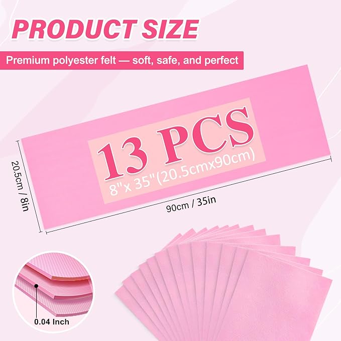 XSEINO 13 Rolls Pink Felt Fabric,8"x35"(20.5x90cm) 1.4mm Thick Soft Felt Fabric Sheet for Crafts,Pink Series Colors Soft Nonwoven Fabric,Fit for Decoration, Sewing,DIY Crafts Nonwoven Patchwork