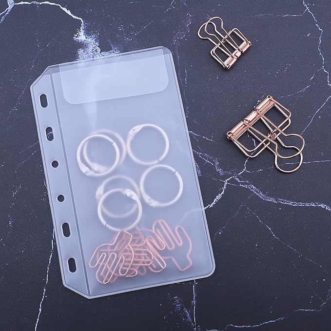 Antner 12PCS A7 Mini Binder Pockets 6-Hole No Zipper Budget Cash Envelopes Money Organizer for A7 6 Ring Binder Wallet, Clear Zipless Cash Stuffing Envelopes Planner Inserts Loose Leaf Filling Bags