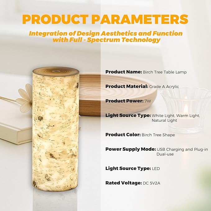 USB Charging Touch Bedside Table Lamp, 4000mAh Rechargeable Battery - Stepless Dimming Imitation Birch Tree Lamp, Portable Night Light for Bedroom, Camping, Dorm, Living Room, Office