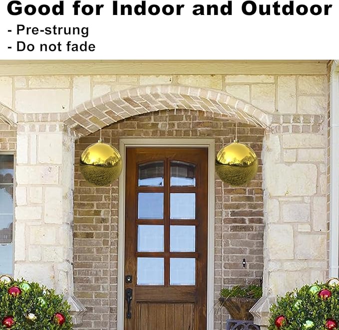 Gold 8.0" Extra Large Christmas Ornaments - Christmas Tree Decoration Balls Shatterproof Hanging Shiny Balls for Birthday Holiday Wedding Decorations Set of 2pcs