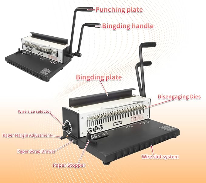 Rayson TD-1500B34 Binding Machine, Square Size Holes, 3:1 Pitch Wire-O Binder Punch 15 Sheets/Bind 130 Sheets with Sturdy Metal Construction