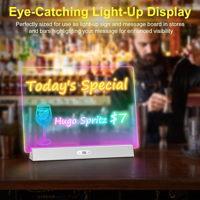 LED Note Board with Colors, Rechargeable 17-Inch Doodle Glow 9-Mode Light Up Desk Sign Letter Message Memo Drawing Dry Erase Board for Classroom/Home Decor/Office/Gifts, 5 Markers