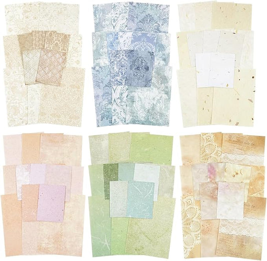 Vintage Floral Scrapbook Paper Set, 150 PCS Textured Craft Paper Kit with Glue Tape for Journaling, Scrapbooking, DIY Crafts, and Art Supplies
