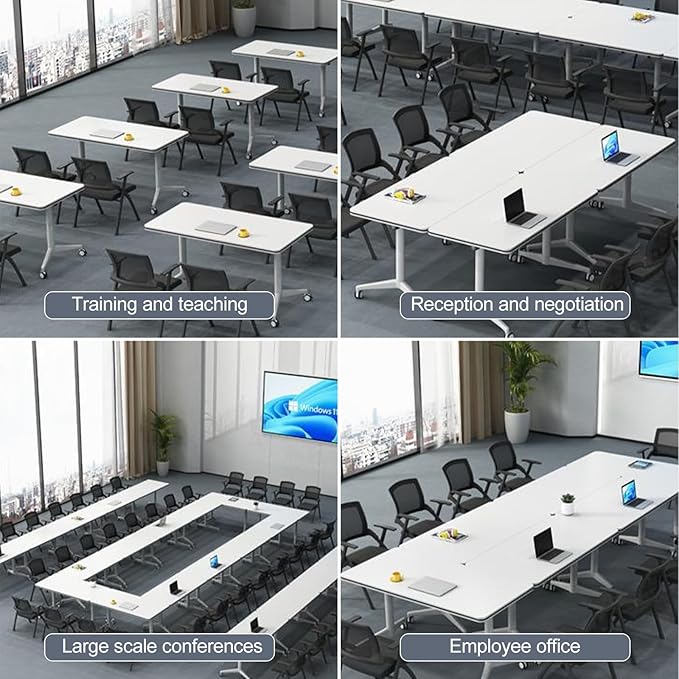 Folding Conference Room Table, Modern Mobile Training Table with Wheels, White Foldable Seminar Meeting Tables for Office Corporations (2pack 47.2in)