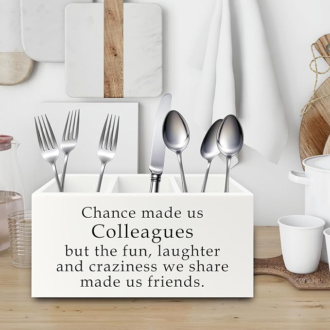 Colleague Gifts Pen Pencil Holder Organizer for Desk, Work Bestie Friends Gifts for Women, Coworker Friend Gift Wooden Box Sign for Home Office Desk Tabletop Decorations