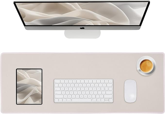 Waterproof Large Gaming Mouse Pad with Durable Stitched Edges, Non-Slip Rubber Base, Smooth Surface Mouse Mat Desk Pad for Home Office Gaming, 27.5"x11.8"x0.08", Beige