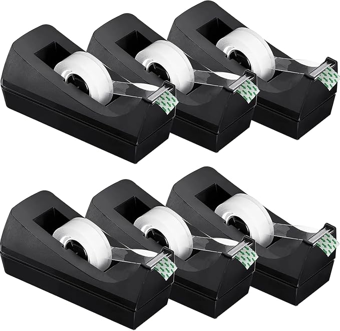 Transparent Tape with Dispenser 6 Pack Tape Dispensers Desk unweighted Non Skid Base Desktop Dispenser Bulk for Office Home School