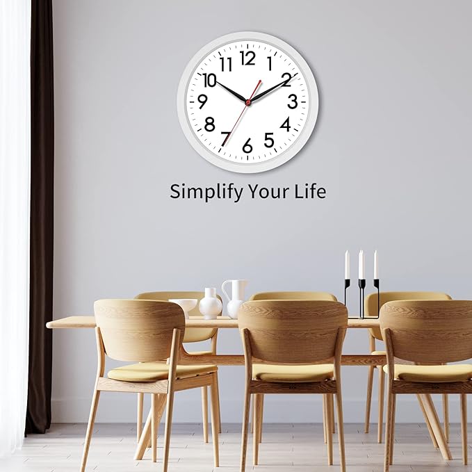 AKCISOT 12 Inch Wall Clock Silent Non Ticking Modern Wall Clocks Battery Operated, Analog Classic Clock Decorative for Bedroom, Kitchen, Home Office, Bathroom, School, Living Room (White)