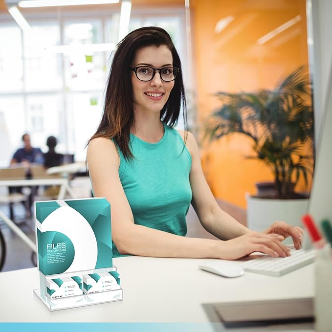 2 Pack Acrylic Flyer Holder 8.5 x 11 Clear Brochure Display Stand with Acrylic and Business Card Holder, Plastic Flyer Display Stand for Magazine, Pamphlet, Booklets, Menu, Journals