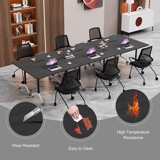 Conference Room Table with Flip-Top Design for Dynamic Meetings, Business Table Computer Desk with Heavy-Duty Frame,Foldable Seminar Meeting Tables for Home Office (4, F, 70.8IN)