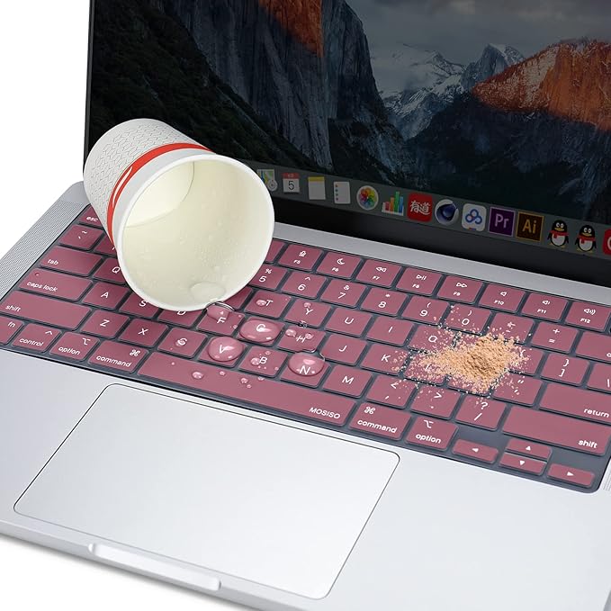 MOSISO Keyboard Cover Skin Compatible with MacBook Air 15 inch M3 A3114 M2 A2941/Air 13.6 A3113 A2681/Pro 14/16 M4 M3 M2 M1, Tea Petal Pink