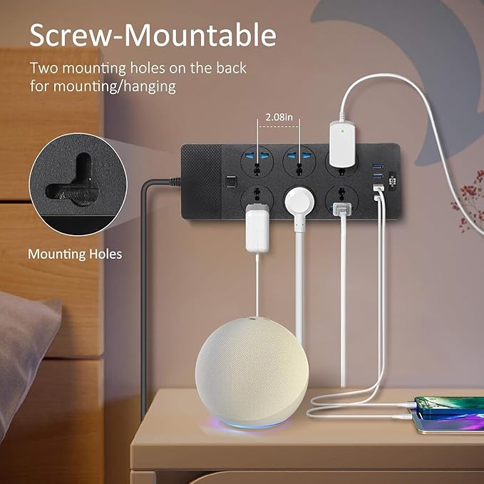 UK to US Plug Adapter, Jumpso Power Strip with 6 International Outlets and 4 USB Ports (1 USB C), 110-240v, 3000w, 6Ft, Universal Travel Adapter Extension Cord for Electrical Equipment