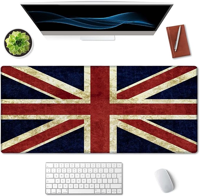 SSOIU Extended Gaming Mouse Pad (35.5x15.7 in), Large Non-Slip Rubber Base Mousepad with Stitched Edges, Waterproof Keyboard Mouse Mat Desk Pad for Work, Game, Office, Home - Flag of England