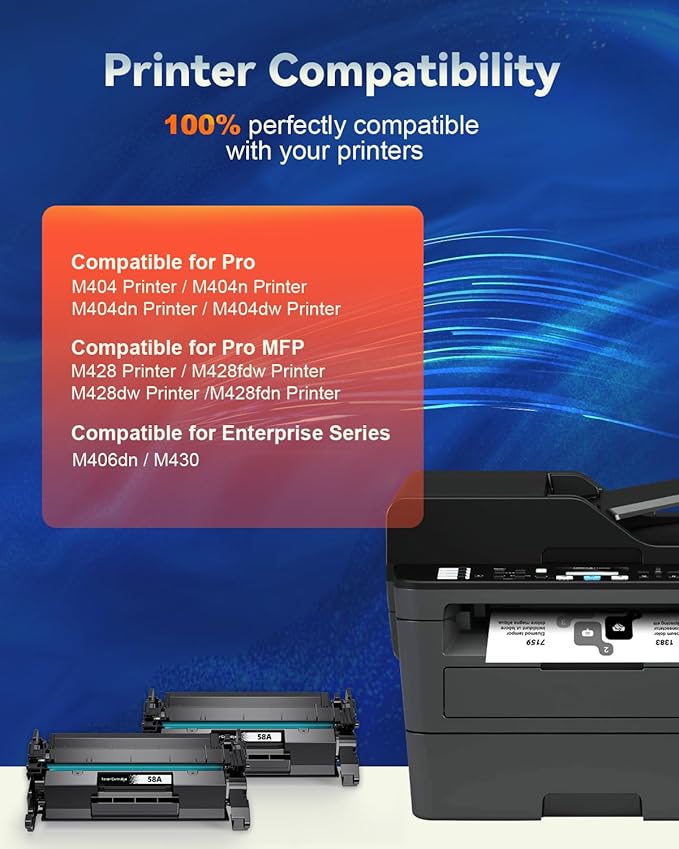 58A CF258A Black Toner Cartridge Replacement (with Chip) Compatible for HP 58A CF258A 58X CF258X Work with MFP M428fdw M428dw M428fdn Pro M404n M404dn M404dw M406 M430 Printer(Black, 2 Pack)