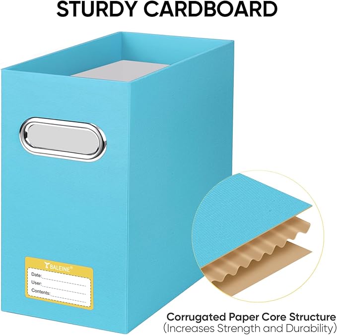 BALEINE File Organizer Box, Cardboard File Folder Organizer with Handle for Letter Size, Portable Collapsible Hanging Filing Box for Home Office Document Storage (2 Pack, Blue)