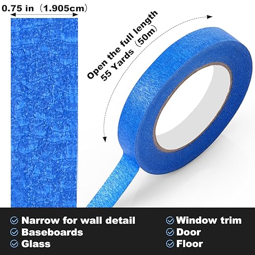Leelosp 25 Rolls Masking Tape Bulk General Purpose Masking Tape Paint Craft Painter Artist Multi Use School Classroom Supplies, 0.75 Inch x 55 Yards, 1375 Yards Total (Blue)