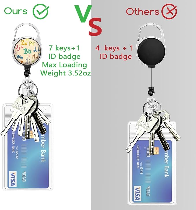 Gctriki Teacher Lanyards for ID Badges, Cute Retractable Badge Reel Heavy Duty with Carabiner Clip, English Letter ID Badge Holder with Lanyard, Retractable Keychain Name Badge Teacher Student Gifts