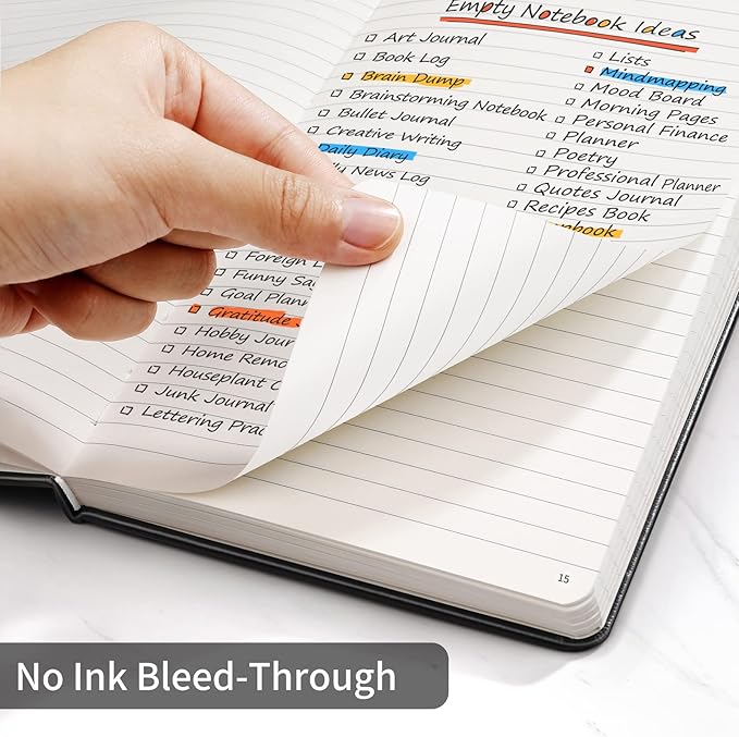 Annecy Lined Journal Notebook, Hardcover Leather Journal for Women & Men, 160 Numbered Pages, Medium 5.5" x 8.25", 100 GSM Thick Paper, Black