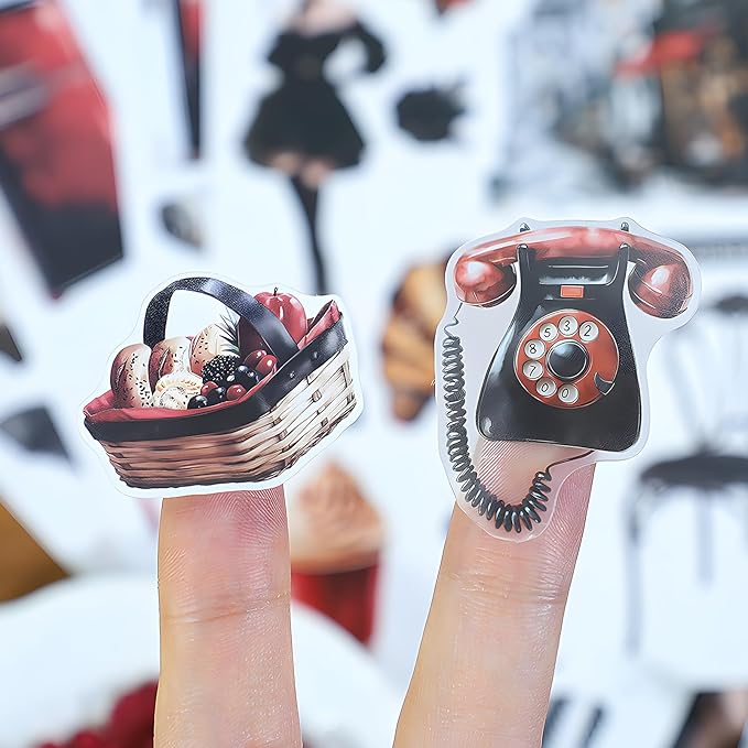 Snycler Midnight Rose Theme Sticker Scrapbooking Supplies for Junk Journal, 20 Sheets PET Stickers - Vintage Journaling Stickers, Ephemera Sticker Book Pre Cut, Planner, Junk Journal Supplies