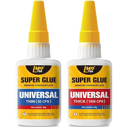 Super Glue Thin and Thick Liquid CA Glue Clear 60 Gram, All Purpose Superglue Cyanoacrylate Adhesive for Shoe Repair Ceramic Plastic Leather Glass Model Metal Wood Pottery Porcelain, Instant Bonding