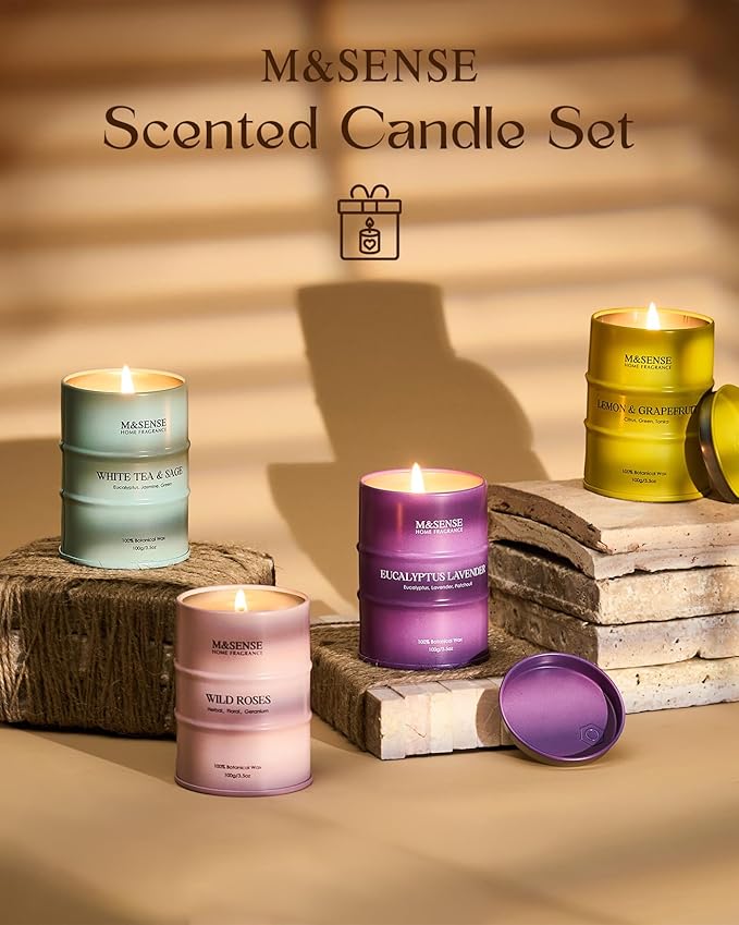 Spring Candles Set | Spring Scented Candles Gift Set | 4 Pack Candles for Home Scented Candle,Citrus Lemon Lavender Rose Sage Candle Bulk,Gift Set for Women and Men,Soy Wax 14 oz 86 Hour