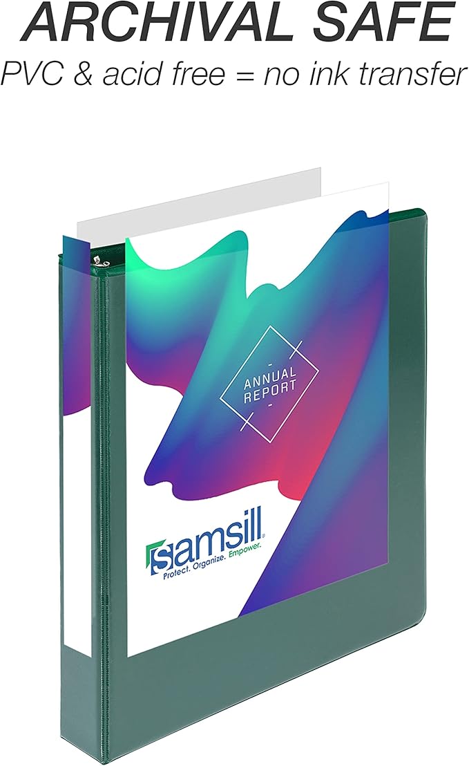 Samsill Durable 1 inch 3 Ring Binder, Made in USA, D Ring Binder, FSC 100% Recycled Chipboard, Green, 4 Pack
