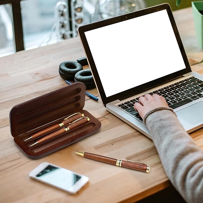 Fancy Wooden Pens Set with Box Congratulations Gifts for Women Men New Job Promotion Gift for Coworkers Boss Lady Office Business Pen Nice Positive Writing Pens Journaling Luxury Engraved Pens