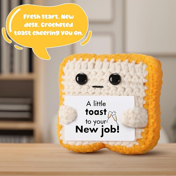 Crochet Toast New Job Gifts for Women, Men – Handmade Congratulations Gifts for Coworker, Friend, Son, Daughter, Employee, Boss – Funny Promotion, Career Change or, Leaving Workor Present Decor