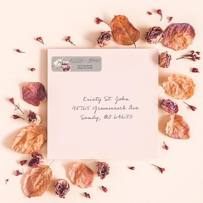 Taupe Watercolor Floral Rolled Address Labels / 500 Personalized Return Address Labels/Designer Address Stickers in Elegant Plastic Dispenser