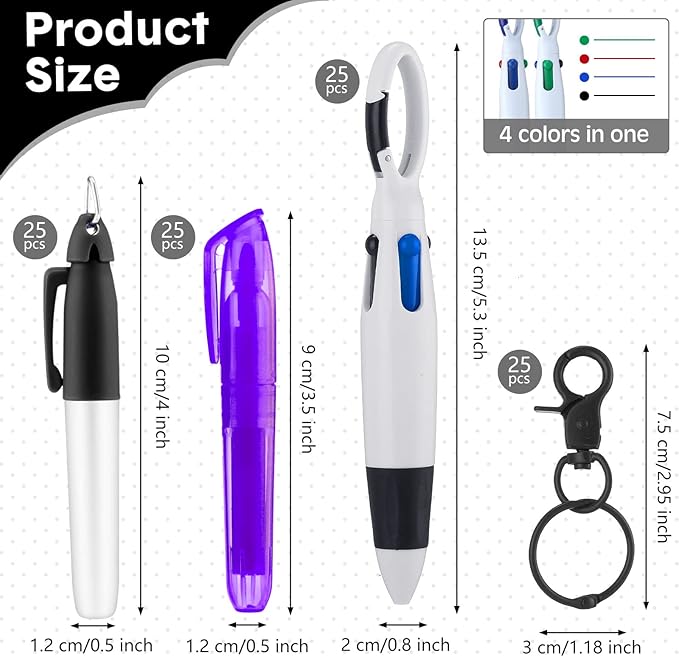 Sherr 25 Sets Retractable Nurse Pens with Mini Highlighter Permanent Marker Keychain Clip Badge Reel Pen Accessories for Nursing Students Medical Staff Office Stocking Stuffer Gift(Black Purple)