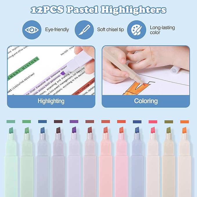 MoKo 56 PCS Aesthetic School Supplies with Pencil Pouch, Cute Stationery Set for Students Office, 12 Gel Pens, 12 Pastel Highlighters, 6 Mechanical Pencils 0.5 & 0.7mm, Sticky Note Index Tab (Pink)