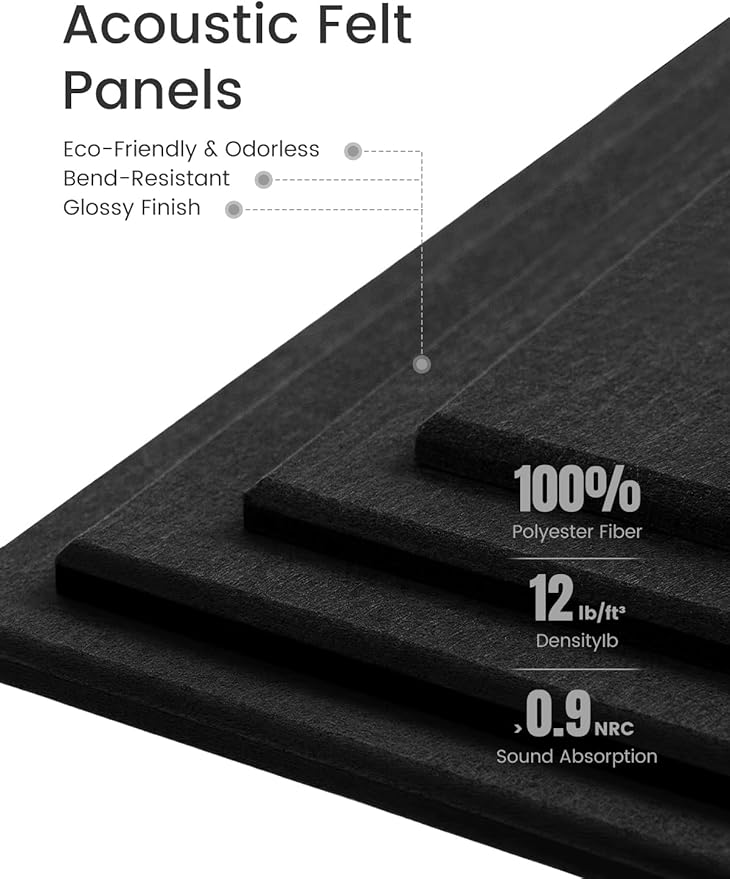 Large Felt Bulletin Board 48" x 36" Cork Board Alternative-12 Pack with 70 Safe Removable Adhesive Tabs, Cork Boards for Walls for Home Office Classroom Pin Board-Black