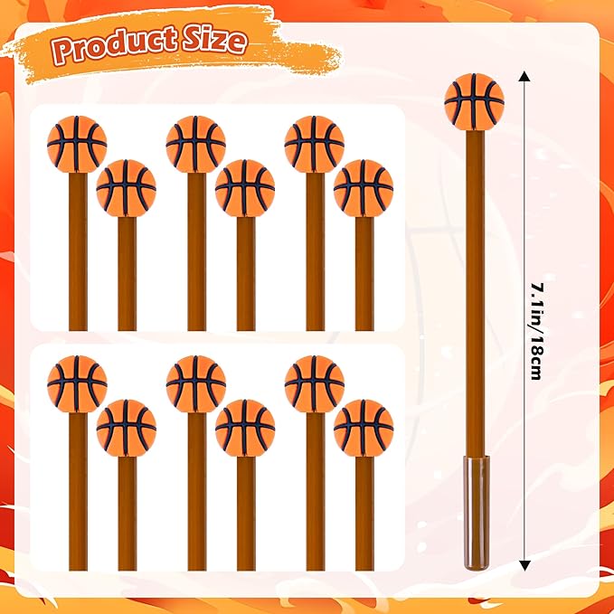 LiYiQ 25 Pcs Basketball Cartoon Cute Fun Pens for Kids Kawaii Soccer Shape Gel Black Ink Pen Cute Basketball Pens for School Office Home Student Kids Present