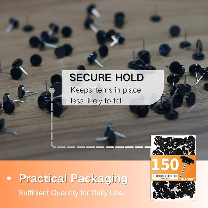 150 PCS Black Flat Push Pins for Wall Thumb Tacks for Walls Flat thumbtacks Push pin for Bulletin Board Shadow Box Display Thumbtack for Cork Board