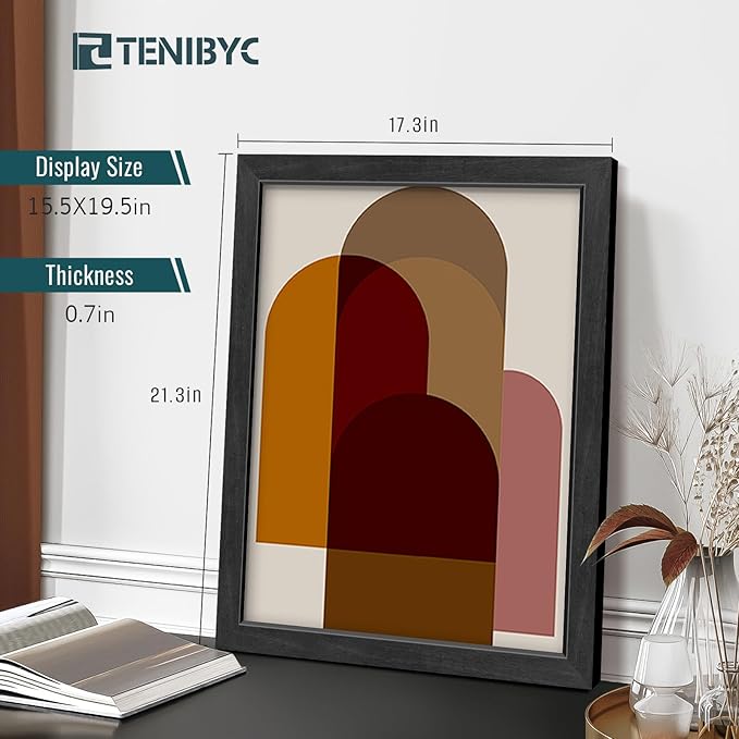 16x20 Picture Frame 4 Pack - Black Solid Wood Poster Photo Frame - Tempered Glass - Woodgrain Series - Room, Office, Gallery, Studio Display - Wall Hanging