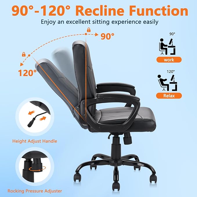 CLATINA Mid Back Leather Office Executive Chair with Lumbar Support and Padded Armrestes Swivel Adjustable Ergonomic Design for Home Computer Desk 2 Pack