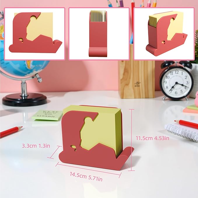 Li&Zhao Bear Sticky Note Holder - Cute Post It Note Dispenser Memo Dispenser Pen Holder Sticky Note Dispenser Post It Note Holder Notepad Holder for Desk School Office(Red)