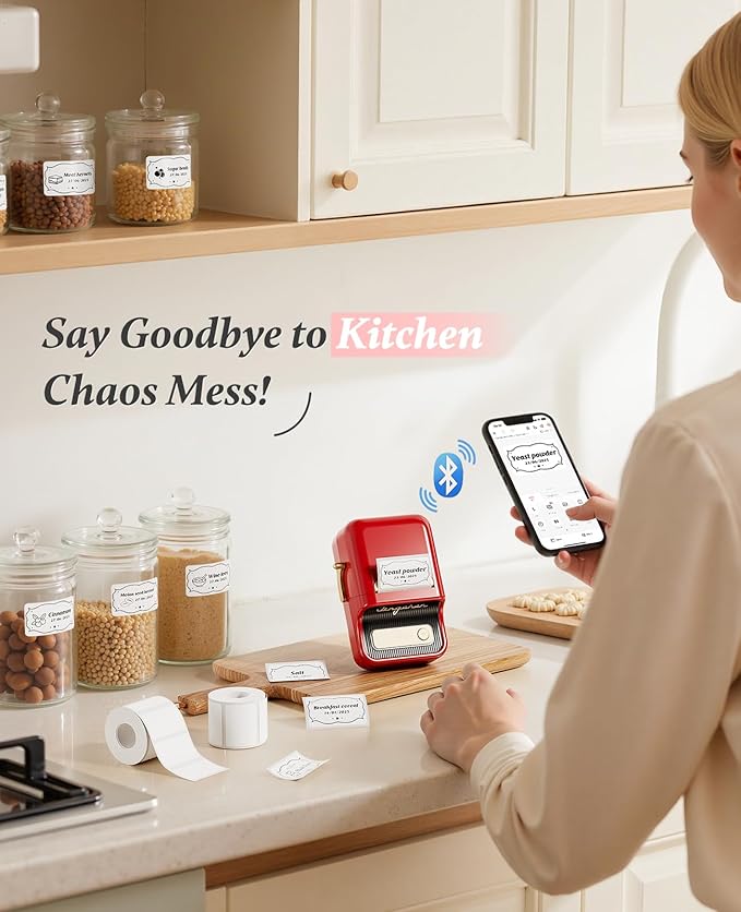 NIIMBOT B21 Label Printer,Bluetooth Thermal Label Maker,Ideal for Home Organization,Business,Ofice,50x30mm Labels,230Pcs(Red)