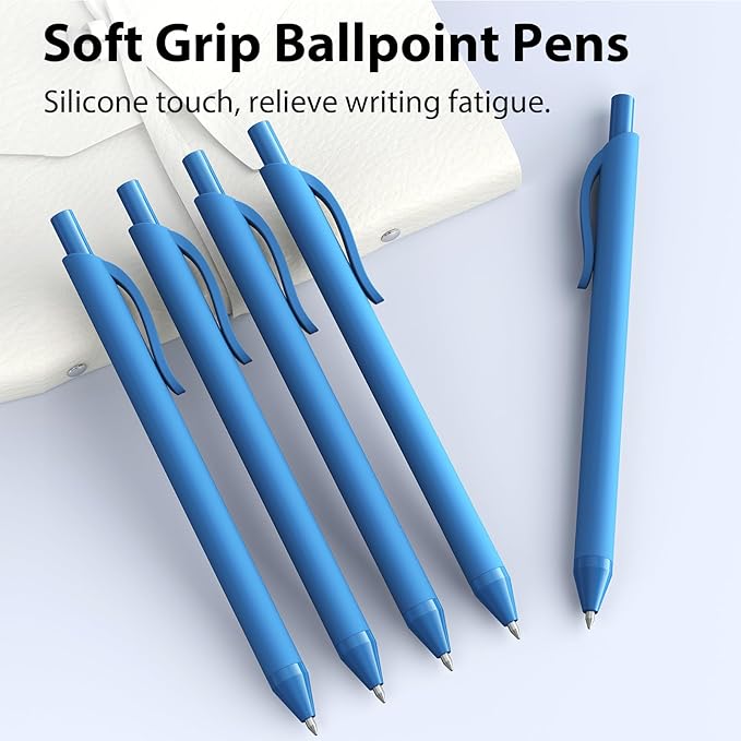 52 Pcs Pens Bulk - 1.0MM Ballpoint Pens Blue Ink | Medium Point Smooth Writing, No Bleed Retractable Ball Point Pen for Office School (Blue - 52Pcs)