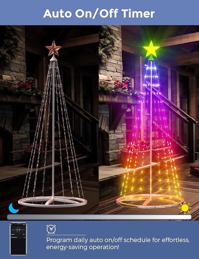 8ft Smart Lighted Christmas Cone Tree Outdoor, 16 Mil Color Changing, Music Sync, Timer, Group Control, RGB Led Christmas Decorations for Indoor Outdoor