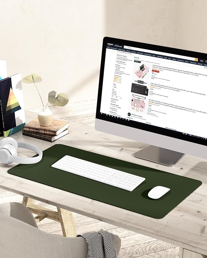 YSAGi Non-Slip Leather Desk Pad, Waterproof Laptop Computer Desk Keyboard Mat, Table Protector Blotter Mat, Large Mouse Pad for Office/Work/Home/Decor(Olive Green, 31.5" x 15.7")