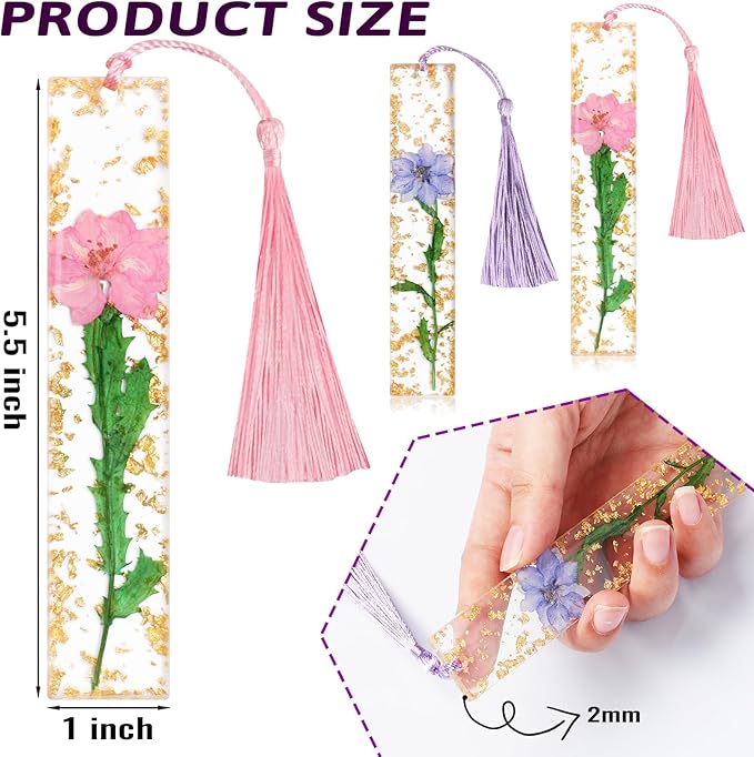 Bookmarks for Women, Kaluofan 2PCS Book Markers for Reading, Durable Handmade Dried Flower Bookmarks with Tassels, Pretty and Increase Reading Interest