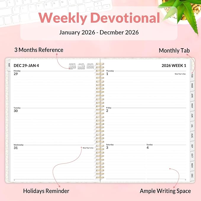 SUNEE Planner 2026 Weekly and Monthly, January 2026-December 2026, 8.5"x11", Tabs, Note Pages,Spiral Binding, Colorful Flowers