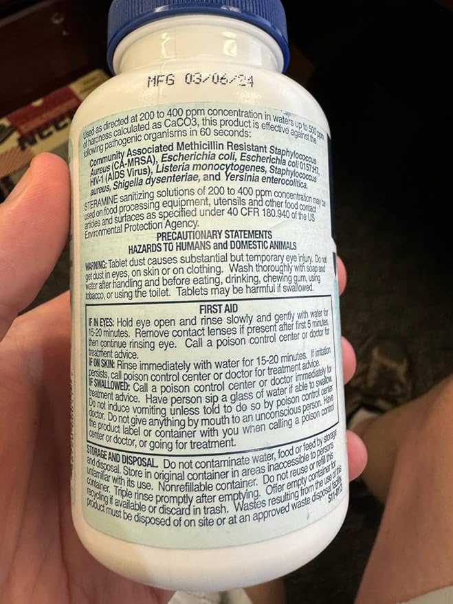 6 Bottles Steramine Sanitizer Tablet w/ 15 QT-10 Test Strip, Multi Purpose Steramine Sanitizing Tab for Food Contact Surface, Kitchen, Restaurant, Diner & Food Service by FryOilSaver Co. (900 Tablets)