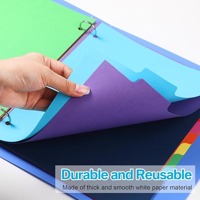 Thenshop 192 Pieces 24 Sets Binder Dividers with Tabs Bulk 8.5 x 11 Inch Write & Erase Big Paper 8 Tab Dividers for 3 Ring Binder(Bright Color)