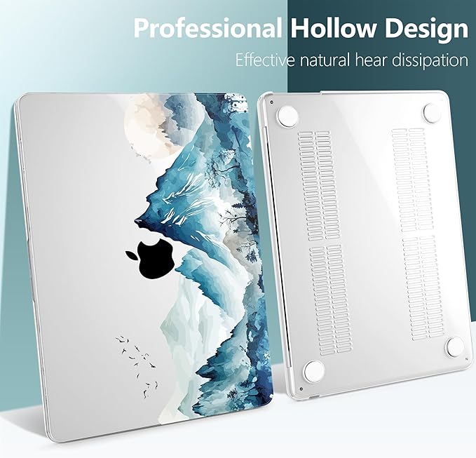 DONGKE Compatible with M4 MacBook Air 15 inch Case 2025 2024 2023 A3241 A3114 A2941 M3 M2 Liquid Retina Display Touch ID, Plastic Hard Case & Keyboard Skin & Screen Protector - Watercolor Mountain