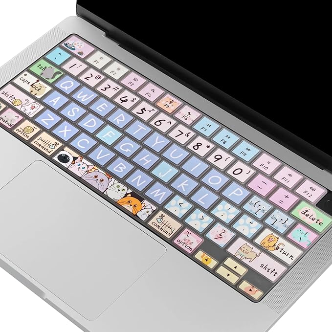 Keyboard Cover Skin for 2021-2024 MacBook Pro 14/16 (A2442 A2485 A3112 A3401 A3403 A2992 A2779 A2780 A2991 A2918 M1/M2/M3 M4) & MacBook Air 13.6''/15'' (A2681 A3113 A2941 A3114),Cute Cat