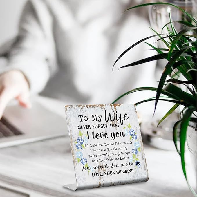 XUV66 To My Wife Sign Plaque - Romantic Gift for Wife - Wedding Anniversary, Birthday, Christmas, Valentine's, Mother's Day from Husband - 4 x 4 inch